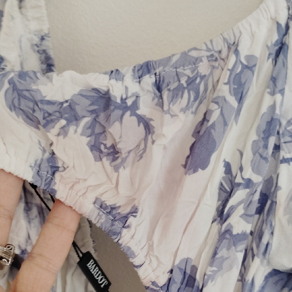 Bardot Backless Floral Dress in White and Purple - Picture 4 of 5